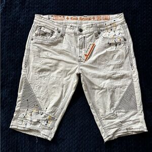 Rock Revival Men’s Jeans Rodd White Distressed‎ Splash Shorts Size 42 NWT